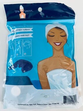 Spa Savvy Microfiber Hair Turban Towel Wrap Fast Drying Blue 100% Microfiber